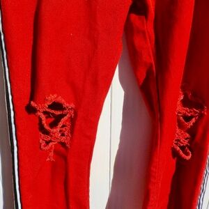 LR Scoop Red Jeans with Black and White "Racing" Stripes